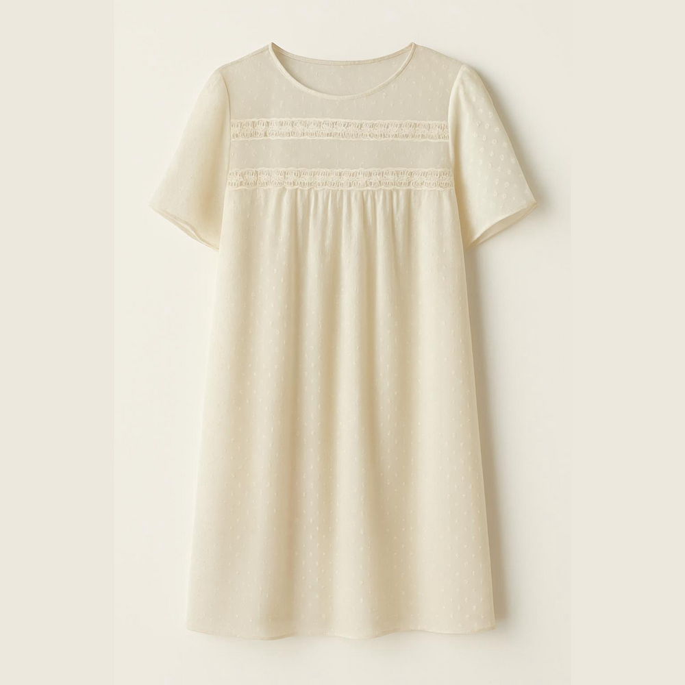 Ivory Swiss dot short sleeve lined sheathe dress XL